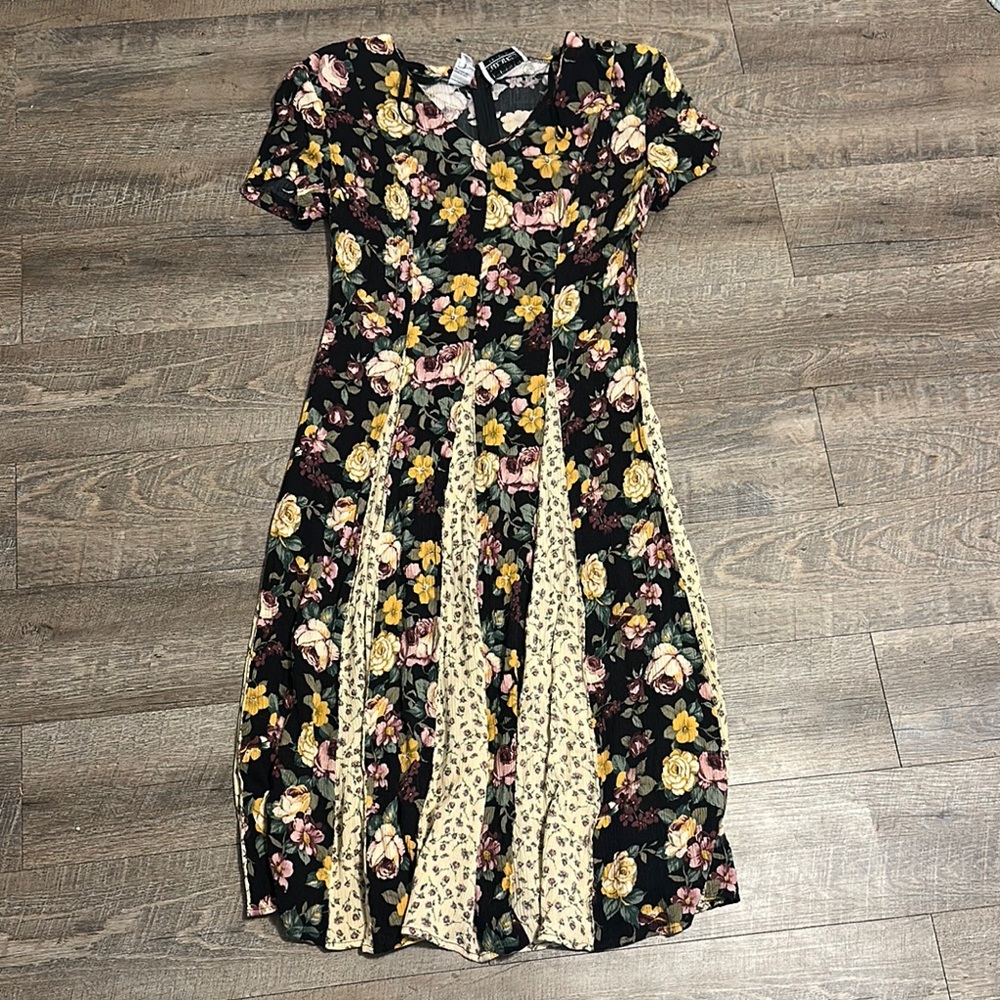 Long Floral Black and Yellow Dress